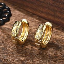 Серьги-кольца со звездами из прозрачного кубического циркония X-EJEW-C022-01G