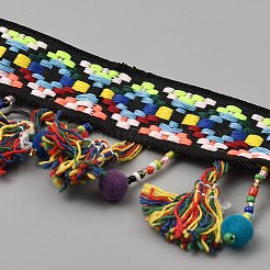 Кружевная лента с кисточками из полиэстера в этническом стиле&nbsp;OCOR-WH0082-193