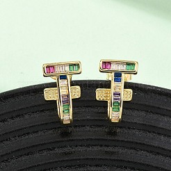 Т-образные серьги-гвоздики из латуни с микропаве из кубических цирконий EJEW-B153-07G