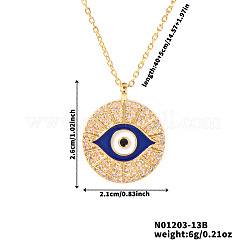 Ожерелья с подвесками от сглаза из богемской латуни с микропаве из прозрачных кубических цирконий и синей эмали ES8958-1