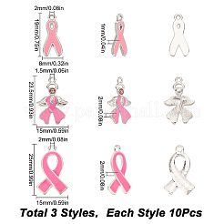 30 шт. 3 стильных розовых ленточек с эмалевым сплавом для осведомленности о раке груди в октябре ENAM-SC0003-32