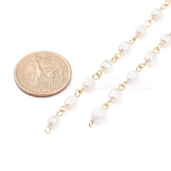 Цепочки из натурального пресноводного жемчуга ручной работы AJEW-JB01087