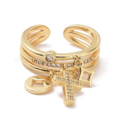 Открытое кольцо с подвесками в виде креста RJEW-P032-31G