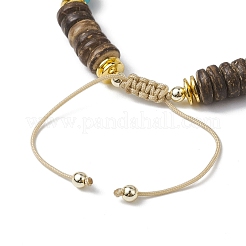 Круглые регулируемые плетеные бусины из синтетической бирюзы и натурального кокоса диаметром 8 мм для женщин BJEW-JB10762