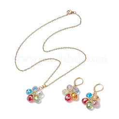 Комплекты из стеклянных и стеклянных бусин с подвесками в виде цветов и серег-колец SJEW-MZ00012