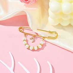 Брошь из ракушек с жемчугом и латунными бусинами JEWB-BR00163