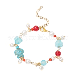 Браслеты с подвесками из окрашенных синтетических бирюзовых бусин BJEW-JB11852-01