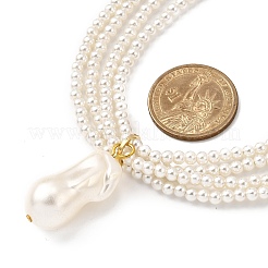 Регулируемый овальный пластиковый искусственный жемчуг кулон круглые бусины многорядные ожерелья для женщин NJEW-JN05348