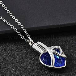 Ожерелья из нержавеющей стали 304 и синего стекла в форме сердца с урной для пепла&nbsp;NJEW-K393-04P