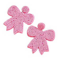 Подвесные серьги-гвоздики в виде бантика из стекла и ткани.&nbsp;FS-WG55AB9-01