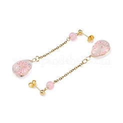 Комплект из ожерелья и сережек-гвоздиков с подвеской в виде капли из стекла и сухоцвета SJEW-JS01340