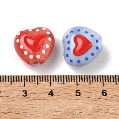 Фарфоровые эмалированные бусины ручной работы с узором в виде сердечек&nbsp;PORC-G016-03