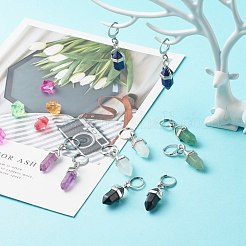 Серьги-кольца с подвеской из натуральных смешанных камней в виде пули для девочек и женщин EJEW-JE04636