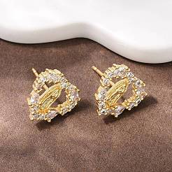 Серьги-гвоздики с изображением Девы Марии из латуни с микропаве из прозрачных кубических цирконий&nbsp;EJEW-F400-23B-G