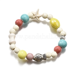 Фарфоровые бусины и синтетические бусины говлита эластичные браслеты для женщин BJEW-D307-02C