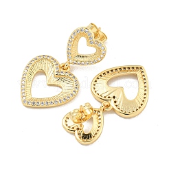 Серьги-гвоздики с подвесками из латуни с полым сердцем и прозрачным фианитом EJEW-M258-26G