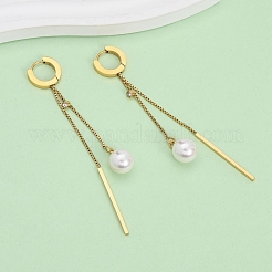 Серьги-кольца с акриловым искусственным жемчугом из нержавеющей стали 304 EJEW-F393-14G