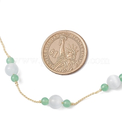 Регулируемые плетеные ожерелья из натурального малайзийского нефрита и круглых бусин кошачьего глаза NJEW-JN05325