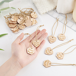 24 шт. 2 стиля сердце/шестиугольник с надписью блюдо из дерева подвесные украшения&nbsp;HJEW-GA00006