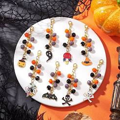 8 шт. подвесные украшения из стекла и эмали на Хэллоуин&nbsp;HJEW-JM03686