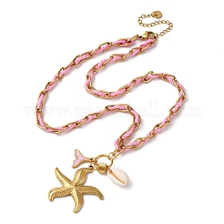 Эмалевые кулоны из нержавеющей стали 304 в форме морской звезды и хвоста русалки&nbsp;NJEW-L465-08G