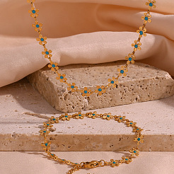 304 нержавеющая сталь темно-синяя эмалевая цепочка с цветочным узором для женщин FS-WG93F36-01