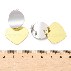 Двухцветные латунные серьги-гвоздики в форме сердца для женщин EJEW-U057-02GP-B