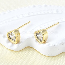 Женские серьги-гвоздики из латуни с микропаве и прозрачным кубическим цирконием EJEW-F363-02G