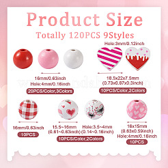 120 шт. 9 стиля бусины из натурального дерева с росписью ко Дню святого Валентина&nbsp;WOOD-KS0001-20