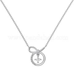 Круглое кольцо 925 стерлинговое серебро паве кубический цирконий кулон ожерелья для женщин&nbsp;NJEW-F338-01P