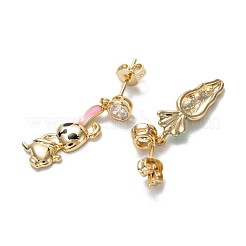 Асимметричные серьги-гвоздики из латуни с микропаве и фианитами EJEW-D274-01G