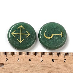 13шт плоские круглые натуральные зеленые рунические камни авантюрина&nbsp;G-K335-08B