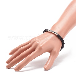 Круглый эластичный браслет из натуральной лавы и синтетического гематита с бусинами BJEW-JB08580
