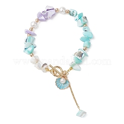 Браслеты из бисера и крошки окрашенных натуральных ракушек трохид/трохус для женщин&nbsp;BJEW-JB13130-02