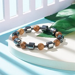 Эластичный браслет из бусин из натурального дерева и синтетического гематита&nbsp;BJEW-JB07937