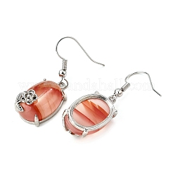 Овальные с цветком серьги-подвески из латуни EJEW-XCP0001-15