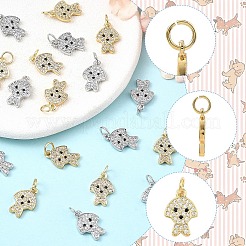 10 шт. двухцветные подвески в виде собаки из латуни с микропаве из прозрачных кубических цирконий&nbsp;KK-YW0004-35