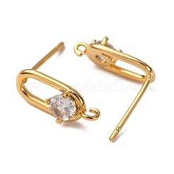 Фурнитура для серег-гвоздиков из латуни с паве из прозрачного кубического циркония&nbsp;LS-KK-Z121-11G