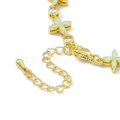 Бледно-зеленый браслет-цепочка с цветком из эмали и кубическим цирконием BJEW-P288-11G