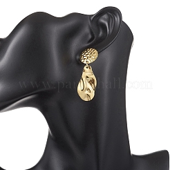 Серьги-гвоздики в форме капли с плоскими круглыми подвесками из нержавеющей стали 304 EJEW-JE06752