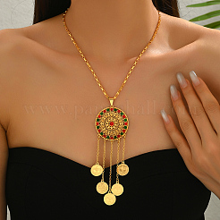 Винтажные этнические сплавы паве кубический цирконий монета кисточка кулон ожерелья для женщин ML0502