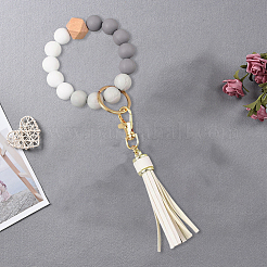 1шт силиконовый круглый брелок с бусинами на запястье&nbsp;AJEW-CL0001-11A