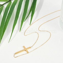 Ионное покрытие (ip) 304 нержавеющая сталь религиозный крест кулон кабель цепь ожерелья для женщин&nbsp;NJEW-P320-07G