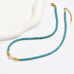 Ожерелье из синтетической бирюзы и натурального жемчуга&nbsp;DK7962-1