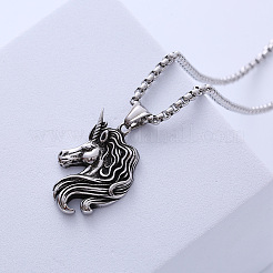 Винтажное ожерелье в стиле панк из нержавеющей стали 304 с подвеской в виде головы единорога для унисекс RN4370