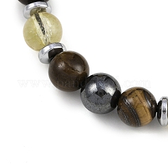 Немагнитные синтетические гематит и синтетический цитрин и натуральный желтый тигровый глаз круглые плетеные браслеты для мужчин и женщин BJEW-JB11185-03