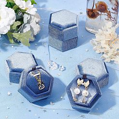 Шестиугольные бархатные коробочки для колец&nbsp;LS-VBOX-WH0012-001