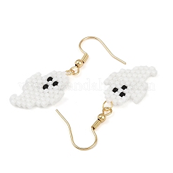 Серьги-подвески из стеклянных бусин ручной работы в виде призрака на тему Хэллоуина EJEW-MZ00478