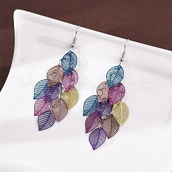 Серьги-подвески в форме листьев из нержавеющей стали 430&nbsp;EJEW-A137-08P-05