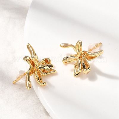 Серьги-гвоздики из латуни с цветком EJEW-B148-02G-1